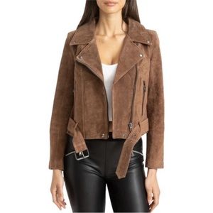 BLANK NYC Genuine Leather Suede Moto Jacket Large Brown Taupe